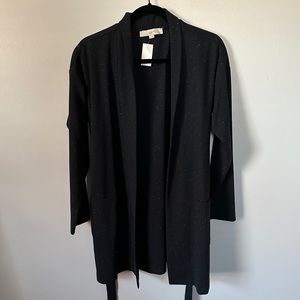 NWT LOFT medium navy and white speckled cardigan with tie